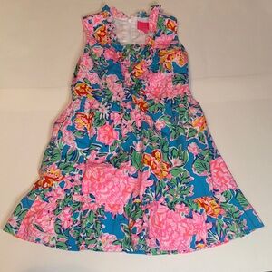 Lilly Pulitzer Ruffle Vibrant Floral Dress in Blue and Pink Size 8 Summer Beach